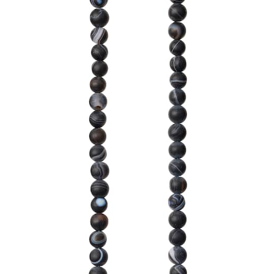 Black Matte Striped Agate Round Beads, 4mm by Bead Landing™